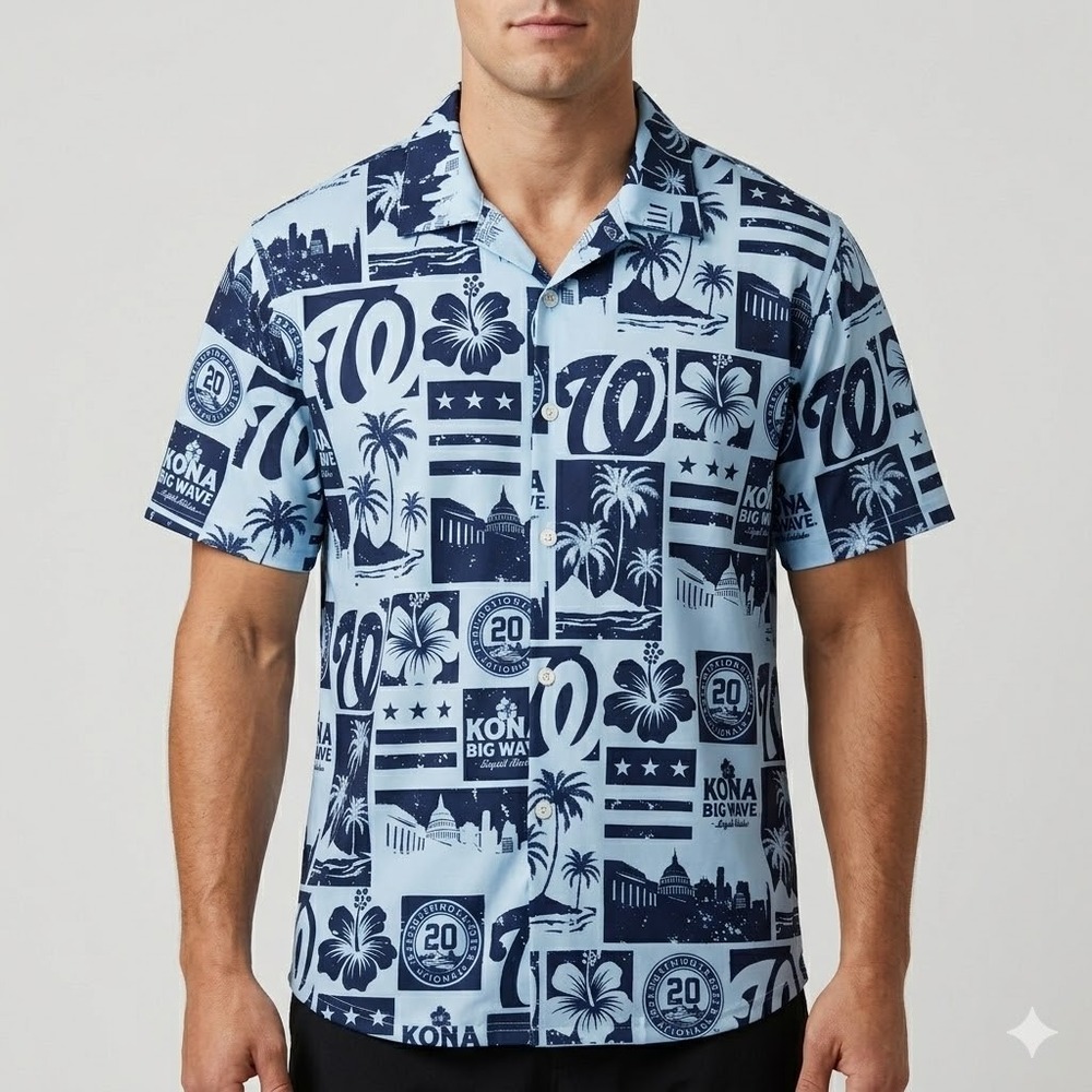 Washington Nationals Kona Big Wave Hawaiian Shirt MLB Baseball Blue Men's Size L